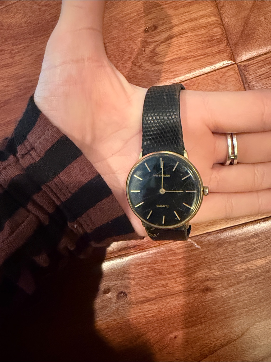 Vintage Wittnauer Gold Tone Quartz Watch Exotic Leather Strap